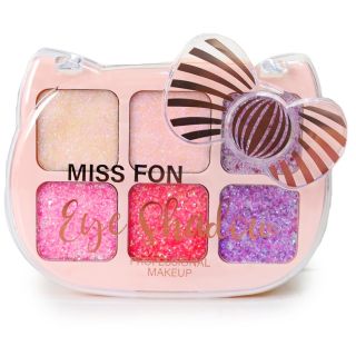 Sombra Para Ojos En Forma De Gatito Con 6 Tonos Cubiertos De Glitter Con Moño 11 Cm | KUN-3785