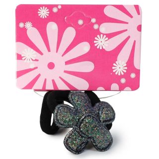 Donas Ligas Licra Para Cabello Chicas En Color Negro Con Flor Glitter En Cartón 3 Piezas 4 Cm | M164#1A-3