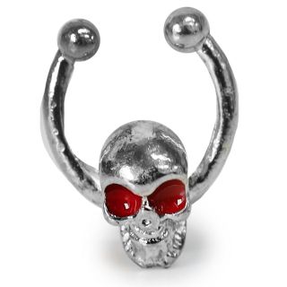 Arete Piercing Aro De Metal En Color Plateado Con Calavera Ojos De Color 1.4 Cm | HU-BD52
