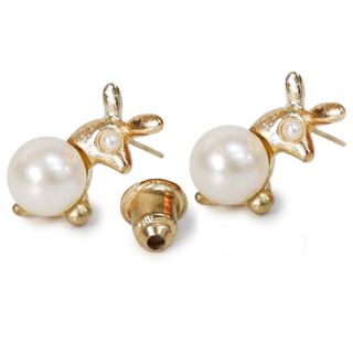 Aretes Chicos De Metal En Color Dorado Figuras Cubiertas De Perlas y Piedras 1.4 Cm | HU-AE76