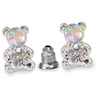 Aretes Chicos De Metal En Color Plateado Figuras De Animales Cubiertas De Piedras 1.4 Cm | HU-AE76