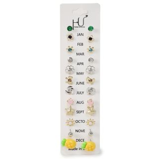 Aretes Chicos De Metal Con Figuras De Metal Piedras Y Frutas En Blíster 17 Cm | HU-ED2034