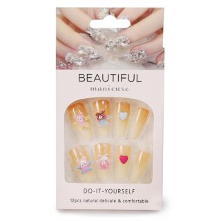 Uñas Postizas Bicolor Con Brillos Y Ositos De Acrílico Varios Colores En Caja Rosa 13.5 Cm | HU-ZJ1003