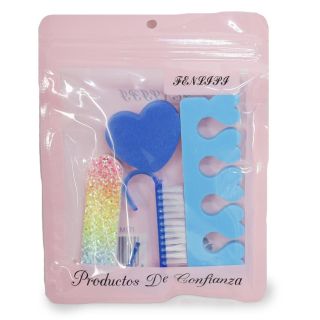 Set Pedicure Con Lima Cepillo Esponja Y Separador Con Figuras Varios Colores 17 Cm | G195-6H-175A