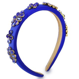 Diadema Ancha Esponjosa Forrada Tela Con Flores De 8 Piedras Varios Colores 13 Cm | WPP0002