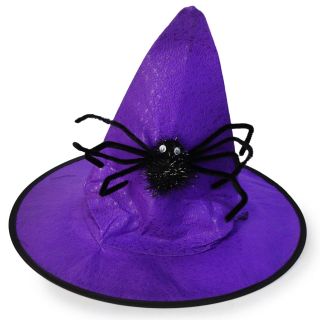 Sombrero Grande De Bruja En Color Morado Grabado Y Araña De Escarcha 32 Cm | HU-WS328