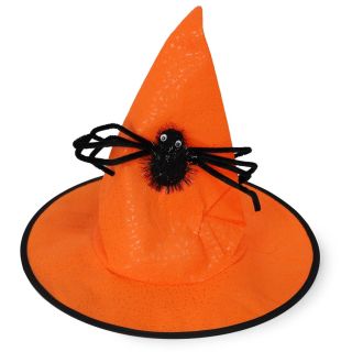 Sombrero Grande De Bruja En Color Naranja Grabado Y Araña De Escarcha 32 Cm | HU-WS328