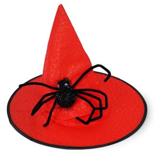 Sombrero Grande De Bruja En Color Rojo Grabado Y Araña De Escarcha 32 Cm | HU-WS328