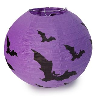 Farolillo De Papel Grande Decorativo En Color Morado Estampado Murciélagos 25 Cm | HU-WS395