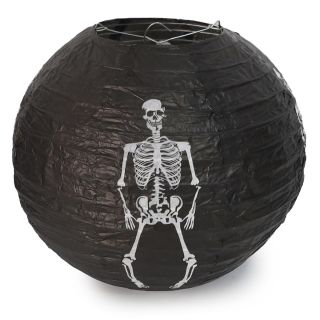Farolillo De Papel Grande Decorativo En Color Negro Estampado Calavera 25 Cm | HU-WS395