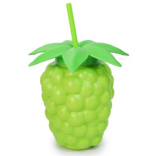 Botella De Plástico En Forma De Uvas Color Verde Con Tapa Y Popote YULIANA 15 Cm | MX-507