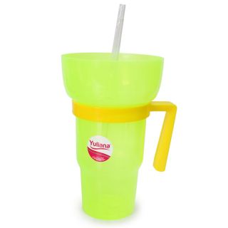 Vaso Botanero De Plástico Grande En Color Amarillo Translúcido Y Popote YULIANA 23.5 Cm | MX-454