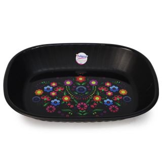 Plato Plástico Cuadri OAXACA En Color Negro Mate Rectangular Estampado YULIANA 22.4 x 3.9 Cm | MX-383NECHE
