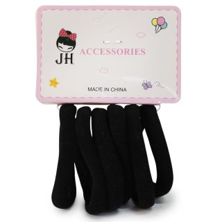 Donas Ligas Licra Medianas En Color Negro Cartón Blanco Con 6 Donas Para Cabello 6 Cm | JH-A5013