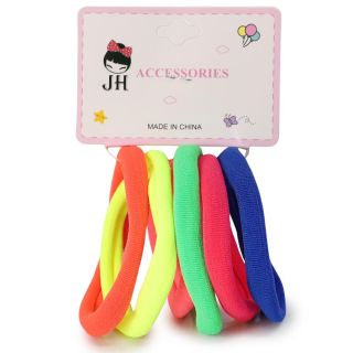 Donas Ligas Licra Grandes En Colores Neón Cartón Blanco Con 6 Donas Para Cabello 7 Cm | JH-A5016