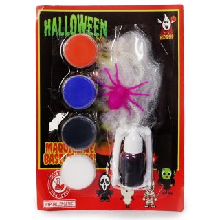 Maquillaje Para Halloween En Blíster Con 4 Colores Colmillos Telaraña Y Sangre Falsa 21 Cm | LS