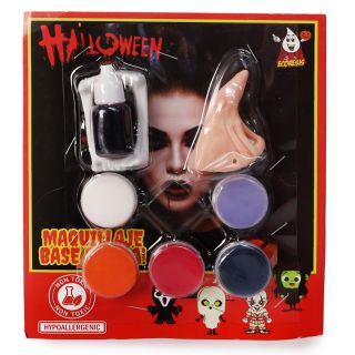 Maquillaje Para Halloween En Blíster Con 5 Colores Colmillo Nariz Y Sangre Falsa 21 Cm | LS