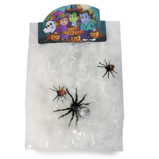 Telaraña Adorno Para Halloween Mediana Falsa En Color Blanco Con Arañas De Plástico 46 Cm | LS