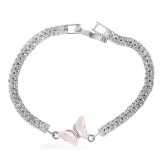 Pulsera de metal plateada cubierta de piedras plateadas y Mariposa de Piedra color 18 cm | ZXQ02966