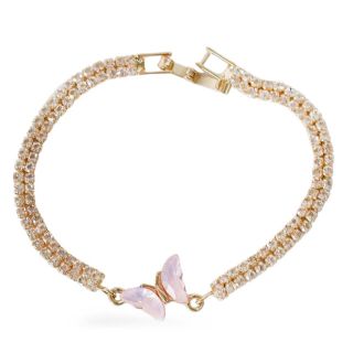 Pulsera de metal Dorada cubierta de piedras plateadas y Mariposa de Piedra color 18 cm | ZXQ02966