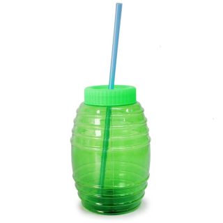 Botella Vitrolero De Plástico Mediano Transparente En Color Verde Con Tapa Y Popote 900 Ml | RP