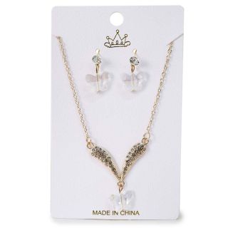 Collar Largo De Metal Dorado Línea Con Piedras Dijes De Mariposa Y Aretes 13 Cm | ZXQ04019