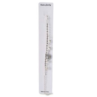 Pulsera De Metal Delgada Con Línea De Piedras Plateadas Cascabeles Y Dije 20 Cm | ZXQ02959