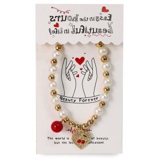 Pulsera Elástica Delgada Con Línea De Perlas Y dije Cerezas Rojas 8.5 Cm | ZXQ03647