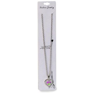Collar Delgado De Metal Cadena Plateada Con Dije Corazón Flor Y Piedras 20 Cm | ZXQ02389