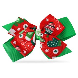 Pico Garza De Metal Con Moño Doble Grande Listones Y Perlas Estampado Navideño 14 Cm | ZXQ02505