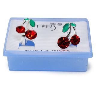 Aretes Arracadas De Acero Cromado Con Dije Cerezas Con Piedras De Colores 1.5 Cm | XQ-17-738