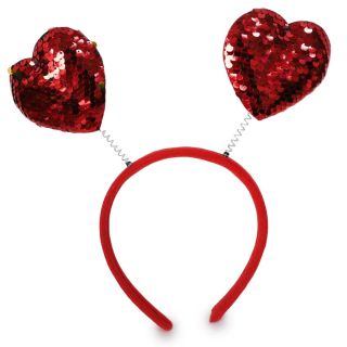 Diadema De Plástico Ancha Forro Rojo Con Corazones De Peluche Con Lentejuela Roja 21 Cm | SY-S-48