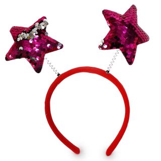 Diadema De Plástico Ancha Forro Rojo Con Estrellas De Peluche Con Lentejuela Rosa 21 Cm | SY-S-48