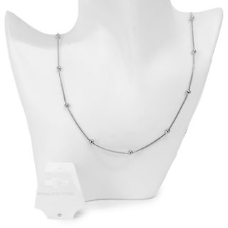 Collar Largo De Acero Cadena Recta Delgada Con Perlas En Color Plateado 27 Cm | XH6895