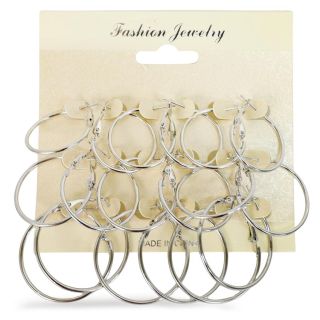 Arracadas De metal Delgadas En Color Plata Con Broche 9 Pares 3 Tamaños 9.5 Cm | XH6190