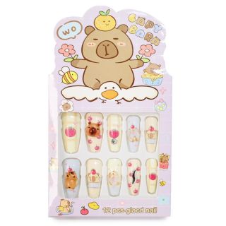 Uñas Postizas Infantiles En Punta Ovalada Estampadas Y Figuras Capibara 12.5 Cm | 7016
