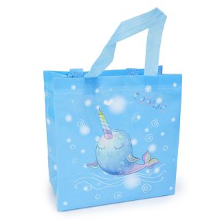Bolsa Ecológica De Asa Chica Textil Estampada Ballenas Con Arcoiris Varios Colores 23 x 22 Cm | XH6877