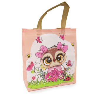 Bolsa Ecológica De Asa Mediana Textil Estampada Buhos Con Flores Varios Colores 29 x 27 Cm | XH6460