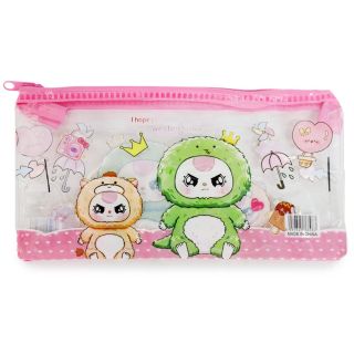 Lapicera Escolar De Hule Rectangular Transparente Estampada Muñecos Peluche 19.5 Cm | 25MK-D-54