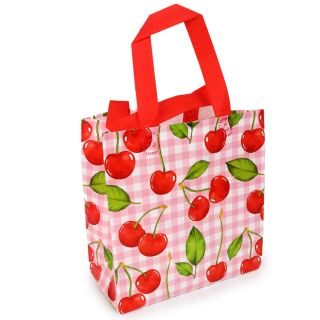Bolsa Ecológica Textil Chica Con Estampado De Cerezas Cuadriculada Colores 23 x 21.5 Cm | 25MK-E-91