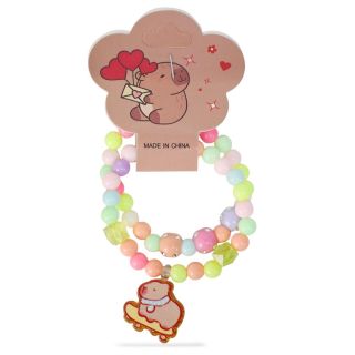 Pulseras Elásticas Chicas Infantiles Con Perlas De Colores Y Dije Capibara 6.5 Cm | 25MK-G-9