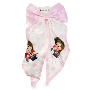 Pico Garza De Metal Con Moño Grande De Tela Estampado Monchichis De 29 Cm | MK-E-9