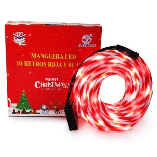 Serie Navideña De Manguera Led Caramelo Blanco Y Rojo De 10 Mts Con Control | HZ8031-RJB