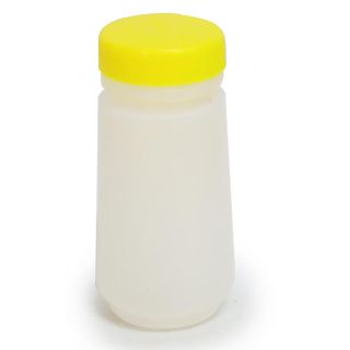 Salero De Plástico Mediano Recto Transparente Mate Con Tapa Amarilla Roja 9.8 Cm | LS