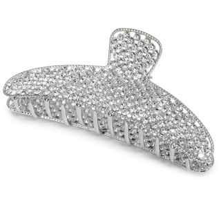 Pinza De Metal Grande Ovalada En Color Plateado Cubierta De Piedras 10.5 Cm | XH7066