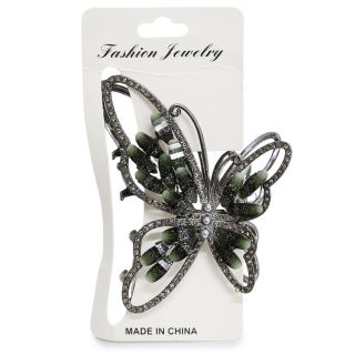 Pinza De Metal Grande En Color Negro Figura Mariposa Cubierta De Piedras 10 Cm | XH6176