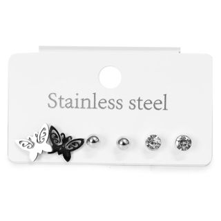 Aretes Chicos De Acero Inoxidable Plateados Con Figura y Piedras 5.5 Cm | XH7229