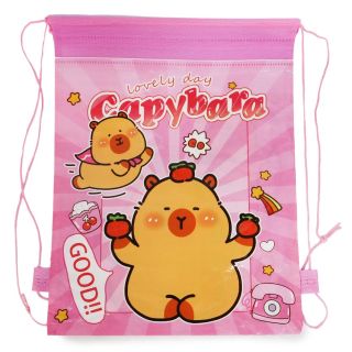 Bolsa Morral Ecológico Plastificado Grande Con Correas Y Estampado Capibaras 34.5 x 28 Cm | 25MK-D-116