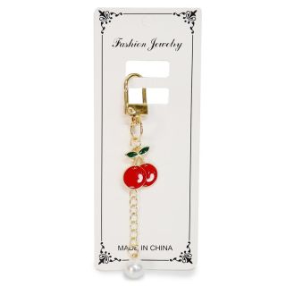 Llavero De Metal Dorado Con Cadena Y Dijes Perlas Y Cerezas 9.5 Cm | 25MK-E-100