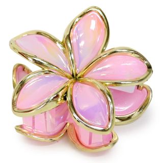 Pinza Grande De Plástico Flor Hawaiana En Colores Pastel Tornasol Línea Dorada 7.5 Cm | XH7299